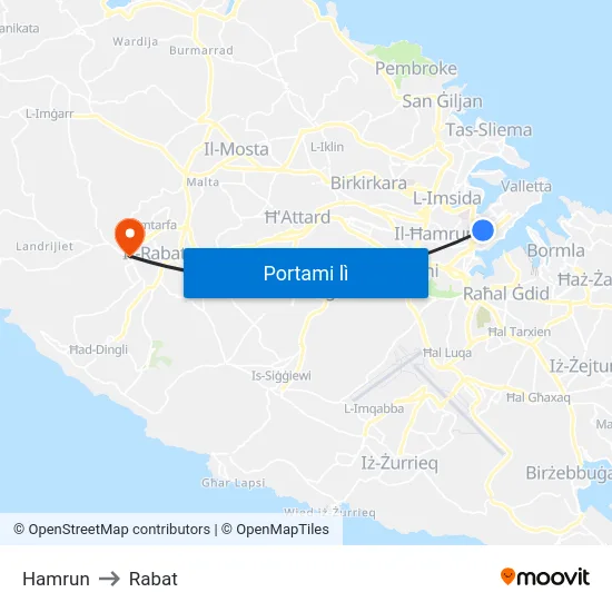 Hamrun to Rabat map