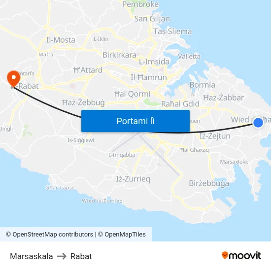 Marsaskala to Rabat map