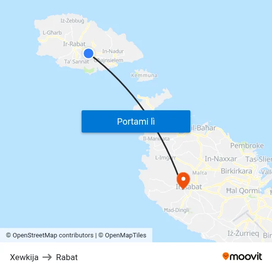 Xewkija to Rabat map