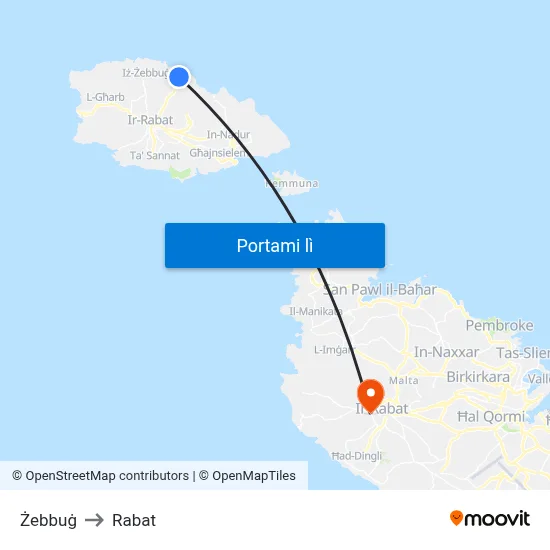 Żebbuġ to Rabat map