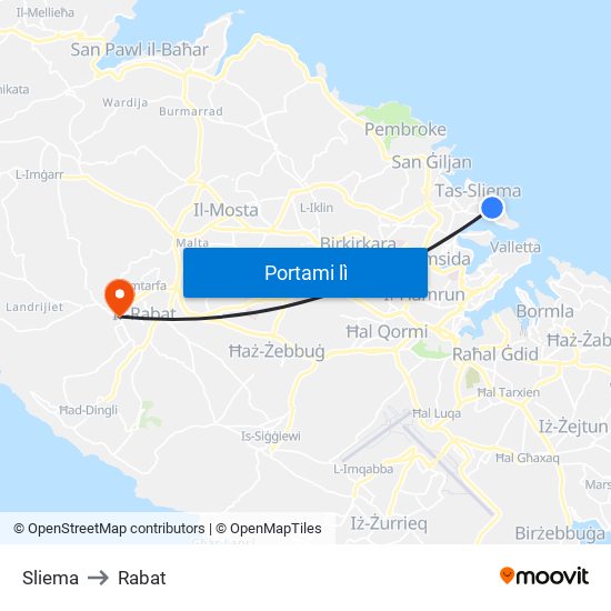 Sliema to Rabat map