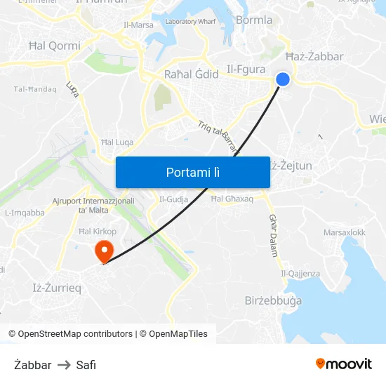 Żabbar to Safi map