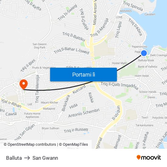 Balluta to San Gwann map