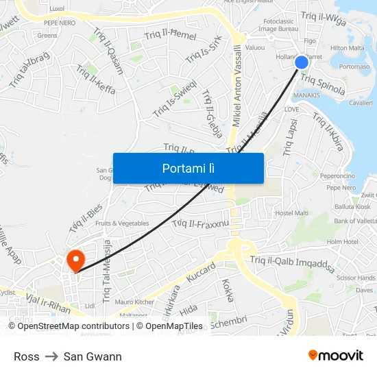 Ross to San Gwann map