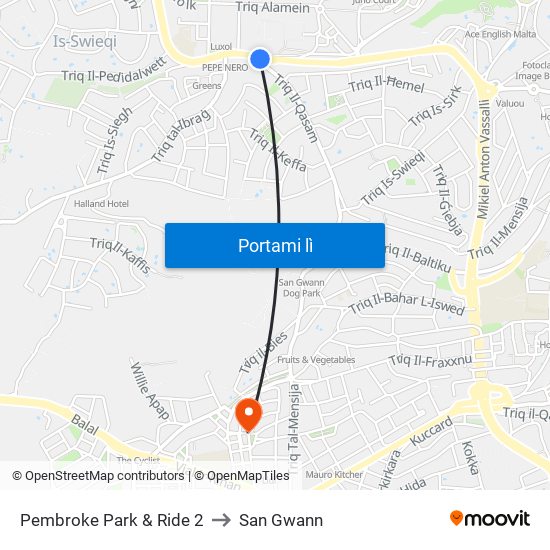 Pembroke Park & Ride 2 to San Gwann map