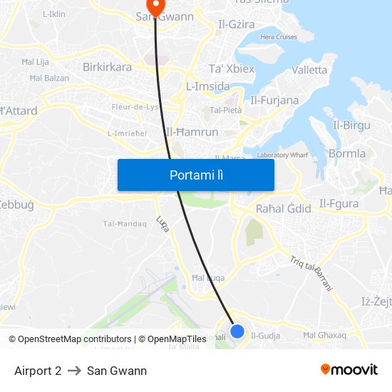 Airport 2 to San Gwann map