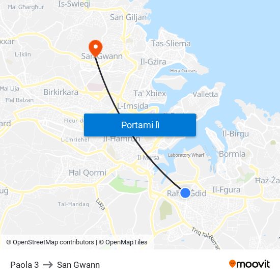 Paola 3 to San Gwann map