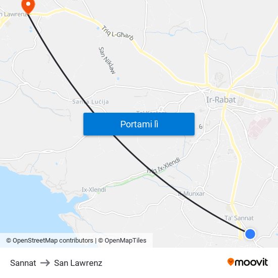 Sannat to San Lawrenz map