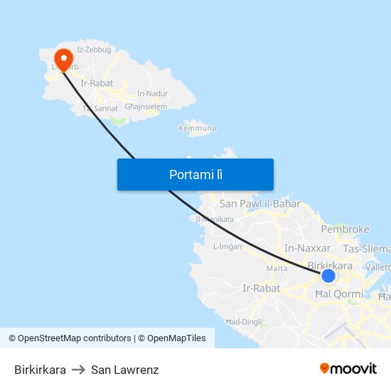 Birkirkara to San Lawrenz map