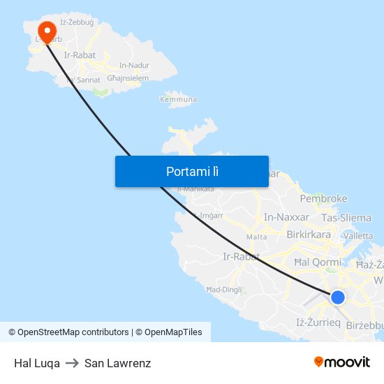 Hal Luqa to San Lawrenz map