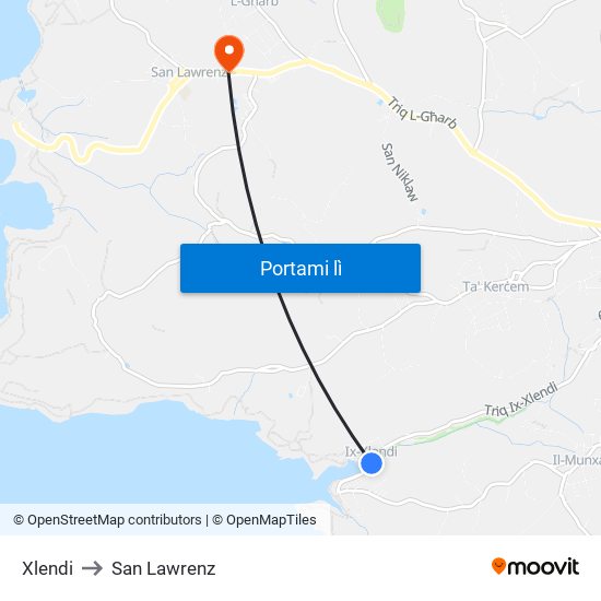 Xlendi to San Lawrenz map