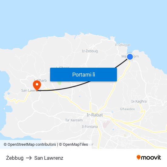 Żebbuġ to San Lawrenz map