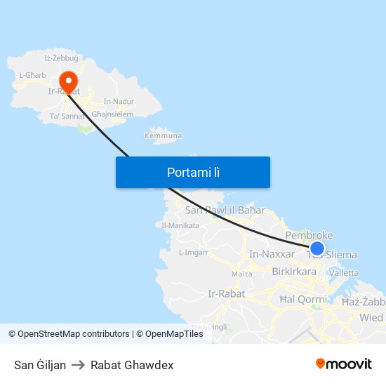 San Ġiljan to Rabat Ghawdex map