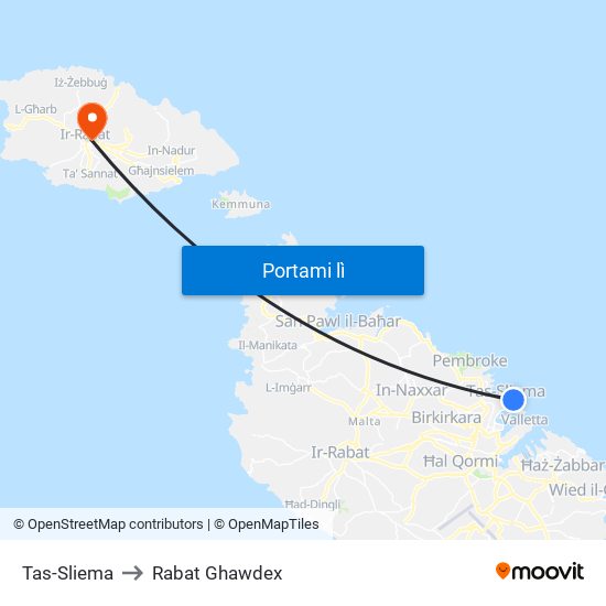 Tas-Sliema to Rabat Ghawdex map