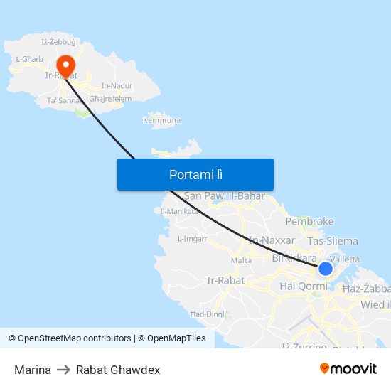 Marina to Rabat Ghawdex map