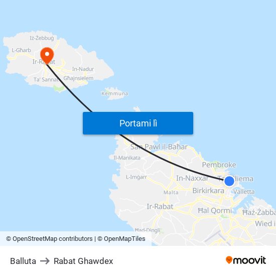 Balluta to Rabat Ghawdex map