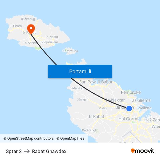 Sptar 2 to Rabat Ghawdex map