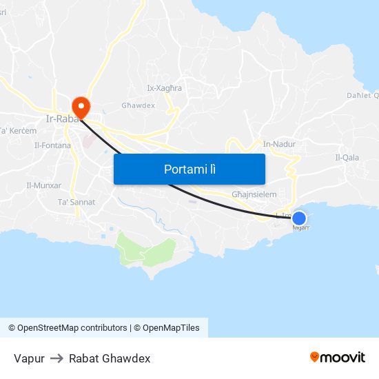 Vapur to Rabat Ghawdex map