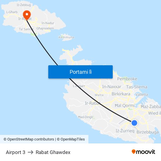 Airport 3 to Rabat Ghawdex map