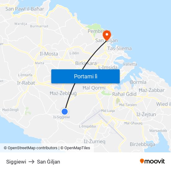 Siggiewi to San Ġiljan map