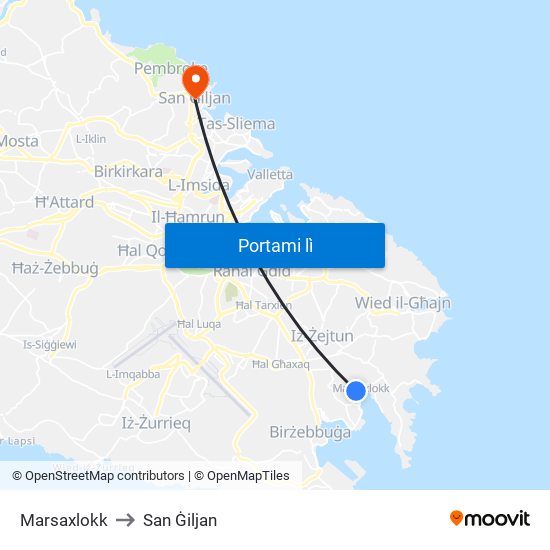 Marsaxlokk to San Ġiljan map