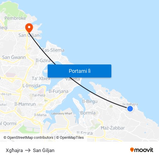 Xgħajra to San Ġiljan map