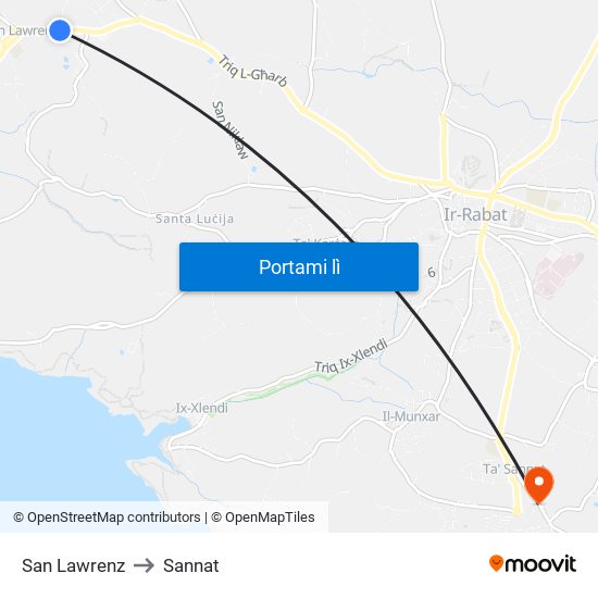 San Lawrenz to Sannat map