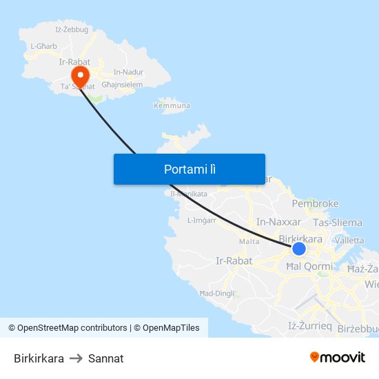 Birkirkara to Sannat map
