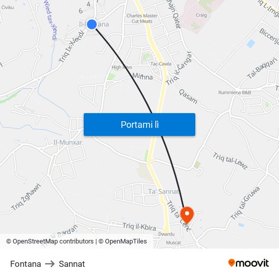 Fontana to Sannat map