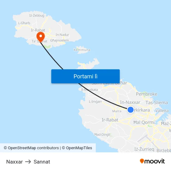 Naxxar to Sannat map