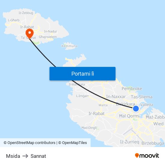 Msida to Sannat map