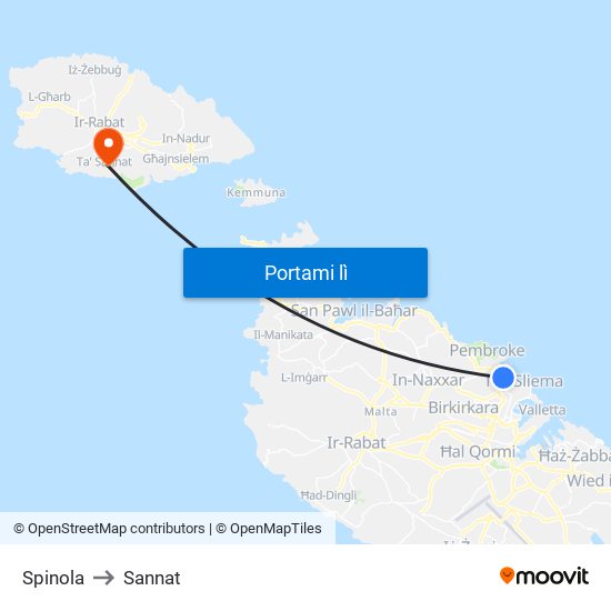 Spinola to Sannat map