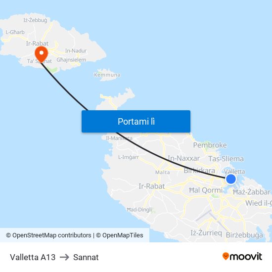 Valletta A13 to Sannat map