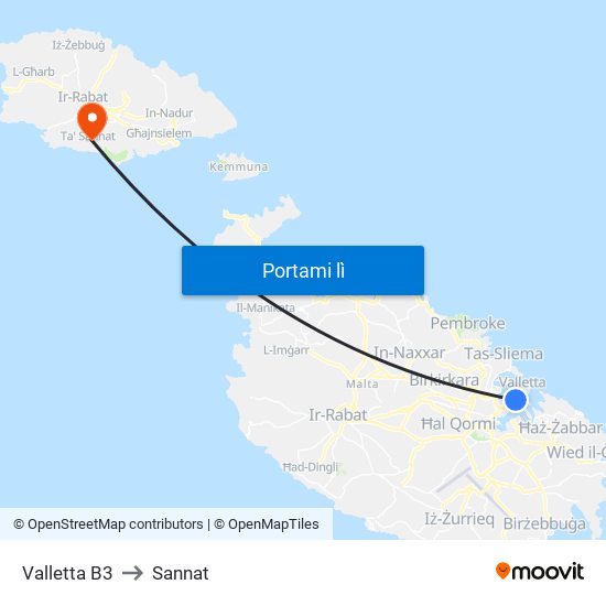 Valletta B3 to Sannat map