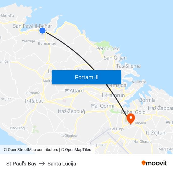 St Paul's Bay to Santa Lucija map