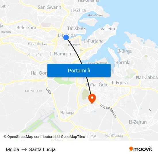 Msida to Santa Lucija map