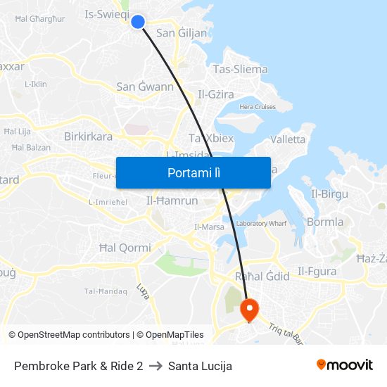 Pembroke Park & Ride 2 to Santa Lucija map