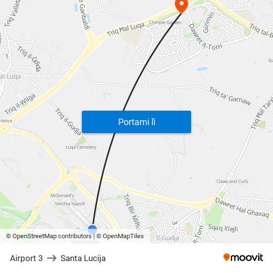 Airport 3 to Santa Lucija map