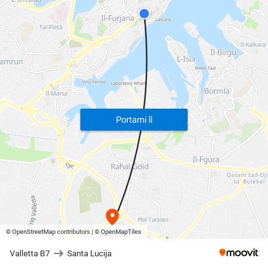 Valletta B7 to Santa Lucija map