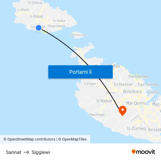 Sannat to Siggiewi map