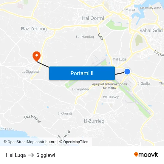 Hal Luqa to Siggiewi map