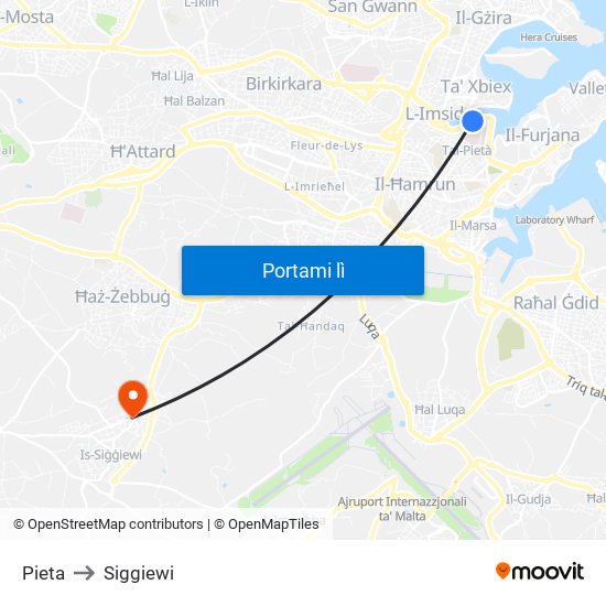 Pieta to Siggiewi map