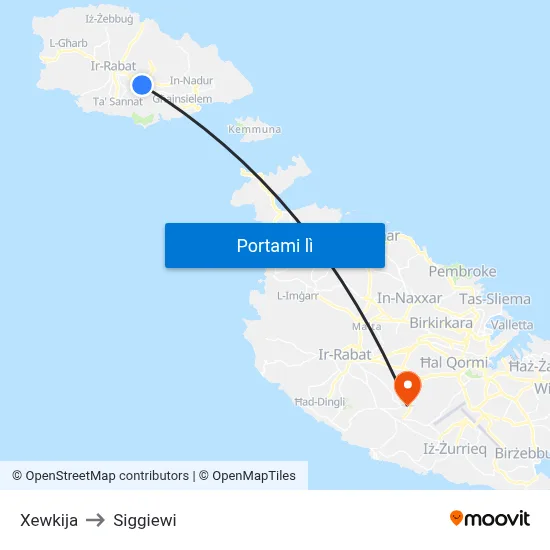 Xewkija to Siggiewi map