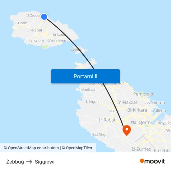 Żebbuġ to Siggiewi map