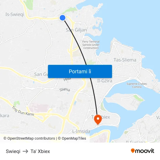 Swieqi to Ta' Xbiex map