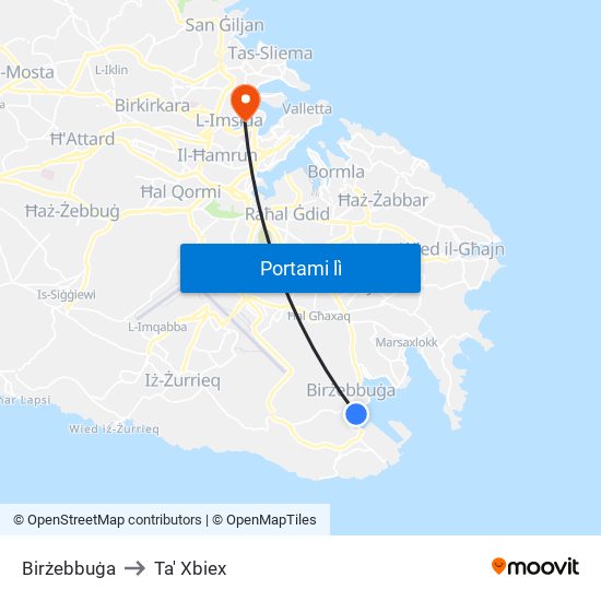 Birżebbuġa to Ta' Xbiex map