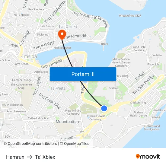 Hamrun to Ta' Xbiex map