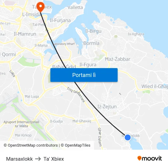 Marsaxlokk to Ta' Xbiex map
