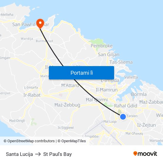 Santa Lucija to St Paul's Bay map