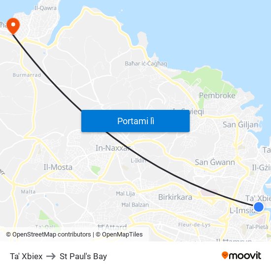 Ta' Xbiex to St Paul's Bay map
